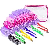 35 Self Grip Hair Rollers Hair Curlers No Heat for Long Medium Short Hair with Clips, Muti- sizes Hair Clips Hairdressing Curlers for Women, Men and Kids DIY Curly Hair Styling Design Tool Set blue