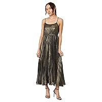 Lucky Brand Women's Pleated Party Midi Dress, Gold
