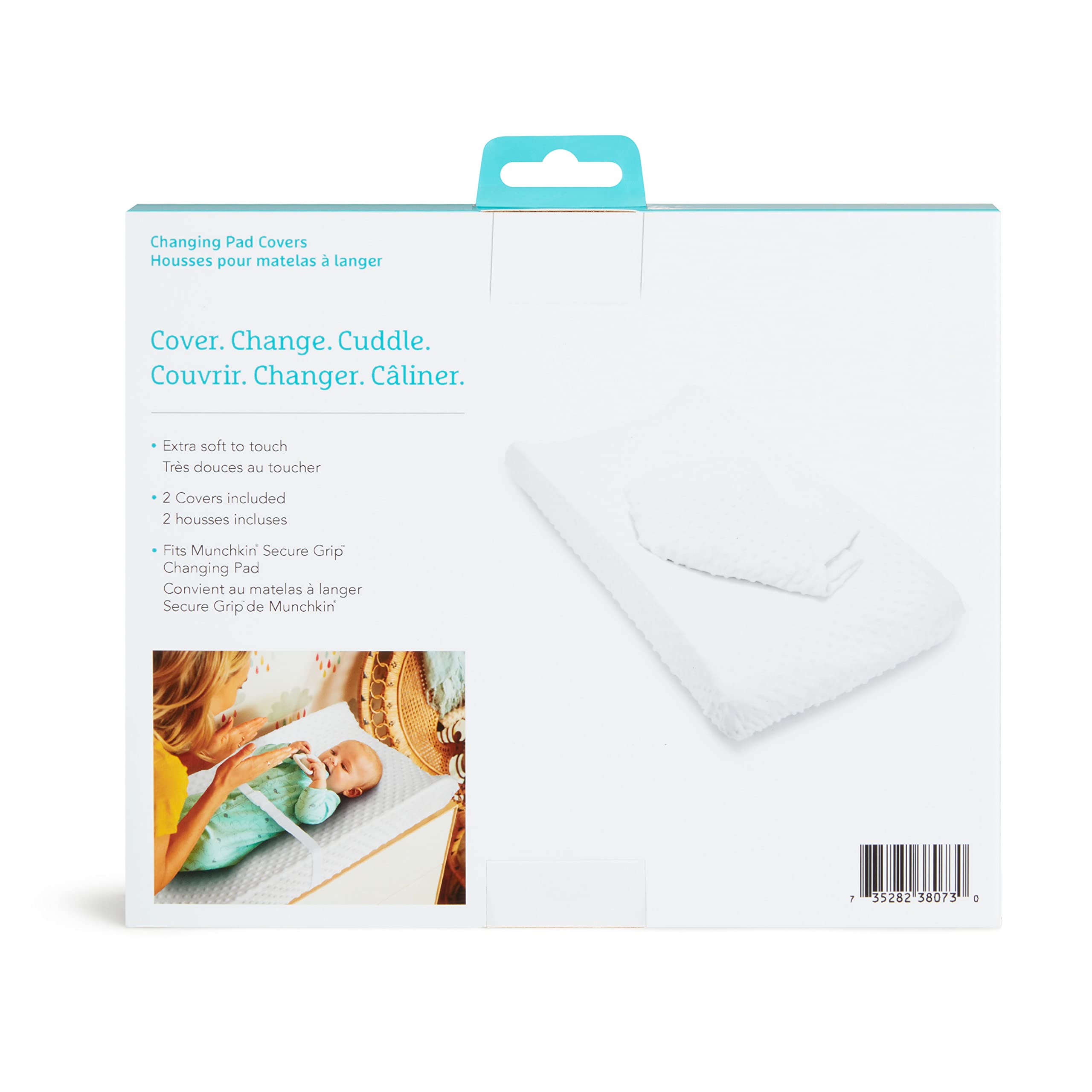 Munchkin® Diaper Changing Pad Covers, 2 Pack, White – Fits Standard Contoured Changing Pads