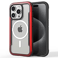 RAPTIC Shield Magnetic for iPhone 15 Pro Case, Compatible with MagSafe, Shockproof Protective Clear Case, Military Grade 10ft Drop Tested, Durable Aluminum Frame, 6.1 inch, Red