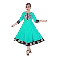 Women Long Dress Ethnic Embroidered Maxi Dress Bohemian Long Frock Suit Party Wear Tunic Teal Color