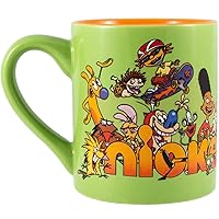 Silver Buffalo Nickelodeon Logo and Characters 90s Nostalgia Ceramic Mug, 14 Ounces