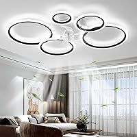 YUNZI Modern Ceiling Fan with Lamp with Remote Control LED 72W Dimmable Fan Ceiling Light Ceiling Fan Lighting for Living Room Bedroom Kitchen, 6 Speeds, Fan Reversal, Black 100cm