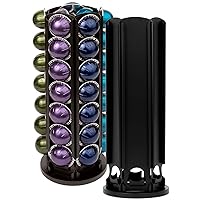 Pod Carousel Holder Compatible with Nespresso Vertuo Capsules, Black Large Capacity 42 Pods Storage with 360° Rotation, Central Organizer for Sugar, Cream, or Accessories
