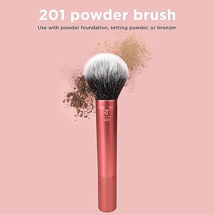 Real Techniques Ultra Plush Powder Makeup Brush, For Setting Powder, Bronzer, & Blush, Sheer, Buildable Coverage, Large, Fluffy Powder Brush, Vegan, Cruelty-Free & Synthetic Bristles, 1 Count