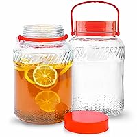 1 Gallon Glass Jar With Lid (2 Pack) 128 oz Large Mason Jars Wide Mouth for Sun Tea, Big Kombucha Jugs for Fermentation, Kimchi Container, Cabbage, Tomatoes, Pickles, Hot Peppers, Duck Eggs