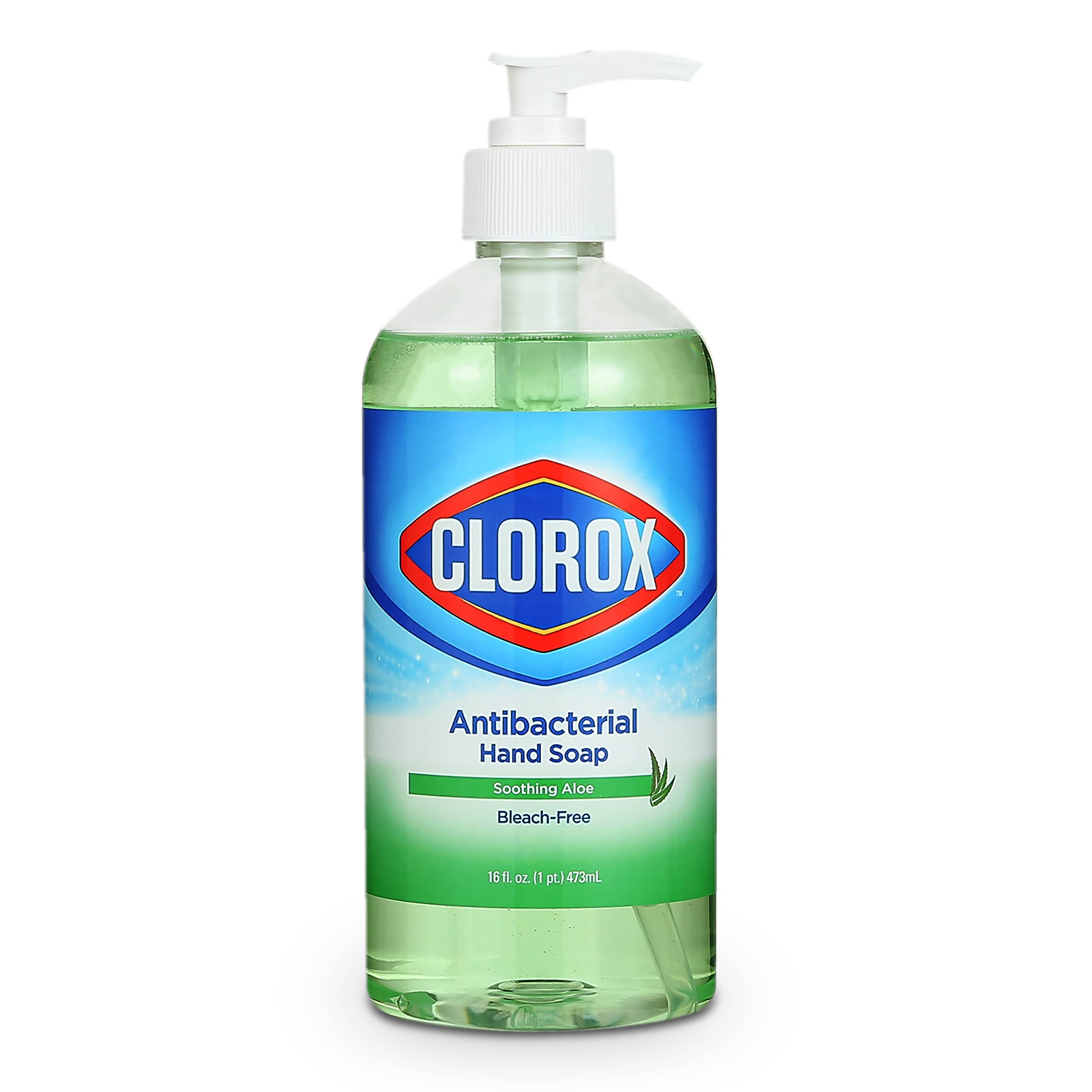 Clorox Liquid Hand Soap Pump - 16 oz Soothing Aloe Antibacterial Hand Soap - Liquid Hand Soap Eliminates Dirt, Soft on Hands Tough on Dirt - Clorox Hand Soap, Bathroom Hand Soap, Kitchen Soap