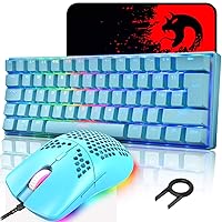 UK Layout 60% Mechanical Keyboard 62 Keys Blue Switch Wired USB C 14 Chroma RGB Backlit Gaming Keyboard + 6400DPI Ultra-Light Honeycomb Mouse + Large Mouse Pad, Compatible With PS4,Xbox,PC - Blue