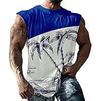 Mens Beach Tank Tops Hawaiian Palm Tree Graphic Tee Shirt Sleeveless Crew Neck Casual Summer Vacation Tropical Shirts