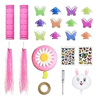 Bike Accessories for Kids Girls Bike Bicycle Decorations Including Pink Bike Handlebar Grips, Bike Streamers, Butterfly Bike Wheel Spokes, Flower Bell and Stickers,Rabbit Balloon