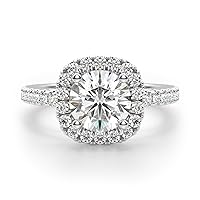 Riya Gems 4 CT Round Moissanite Engagement Ring Wedding Eternity Band Vintage Solitaire Halo Setting Silver Jewelry Anniversary Promise Vintage Ring Gift