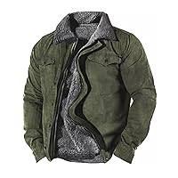 Beotyshow Mens Vintage Fleece Jacket Cozy Sherpa Lined Winter Coats Outerwear Western Tactical Jackets for Men