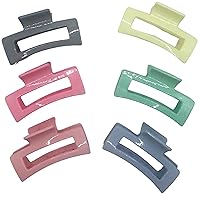 Topkids Accessories 6 Pack Plastic Open Arch Matte Claw Clips Thick Pastel Womens Colourful 90s hair clips Bulldog Grip Large Suitable for Thick Hair (Square)