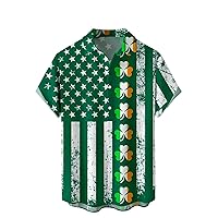 Happy St Patrick's Day Shirt Men's Short Sleeve Button Down Hawaiian Shirt 3D Graphic Digital Printed T-Shirt Clover Tops