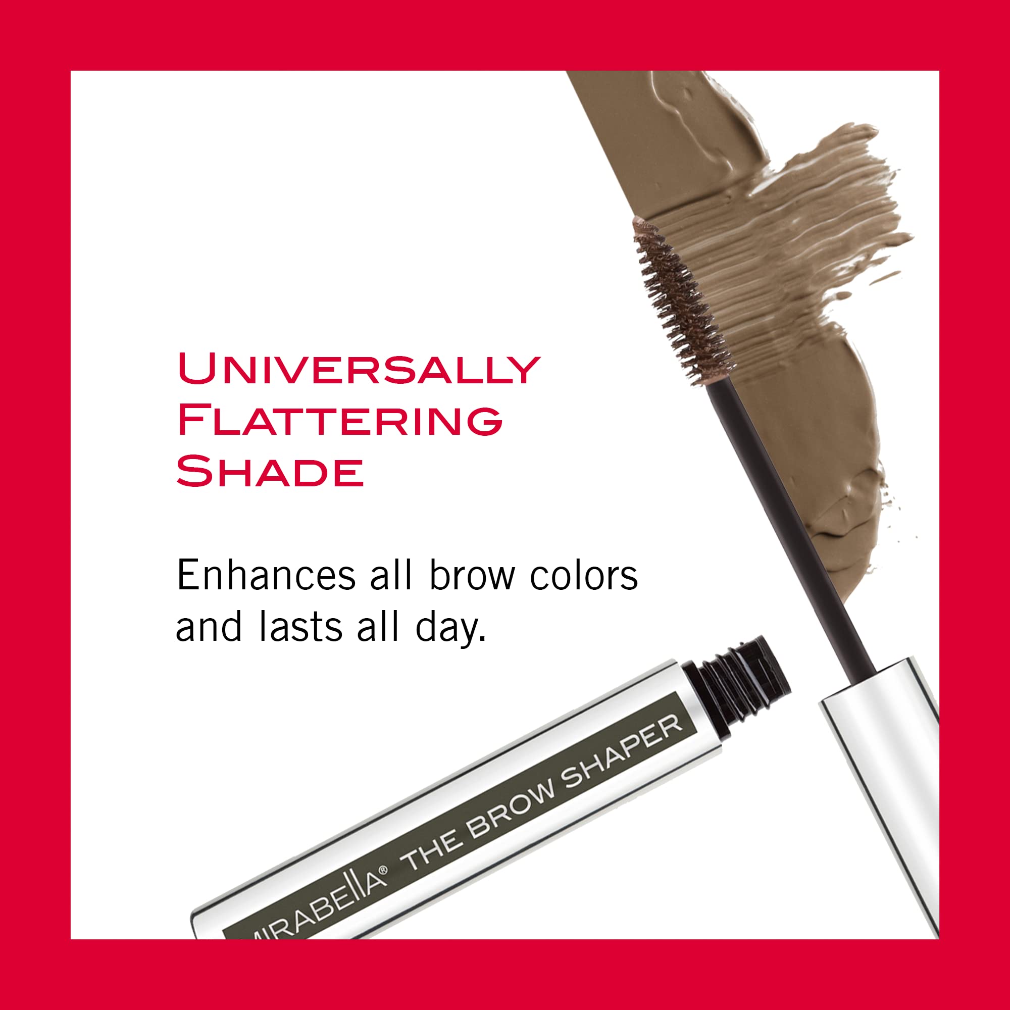 Mirabella Beauty Brow Shaper, Universal Shade - All-In-One Long-Lasting Eyebrow Gel Shapes, Defines, Grooms, Fills & Thickens Brows - Aloe & Vitamin B5 for Conditioning & Strengthening