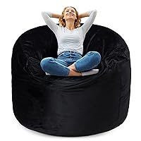 4FT Bean Bag Chairs for Adults with Filling,Big BeanBag Chair with Pocket&Handle,Memory Foam Bean Bags with Velvet Cover for Living Room Bedroom (Black)