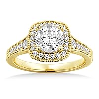 14k Gold Lab Grown Antique Style Diamond Halo Engagement Ring Setting (0.24ct)