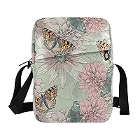 ALAZA Vintage Butterfly and Flowers Crossbody Bag Small Messenger Bag Shoulder Bag with Zipper for Women Men