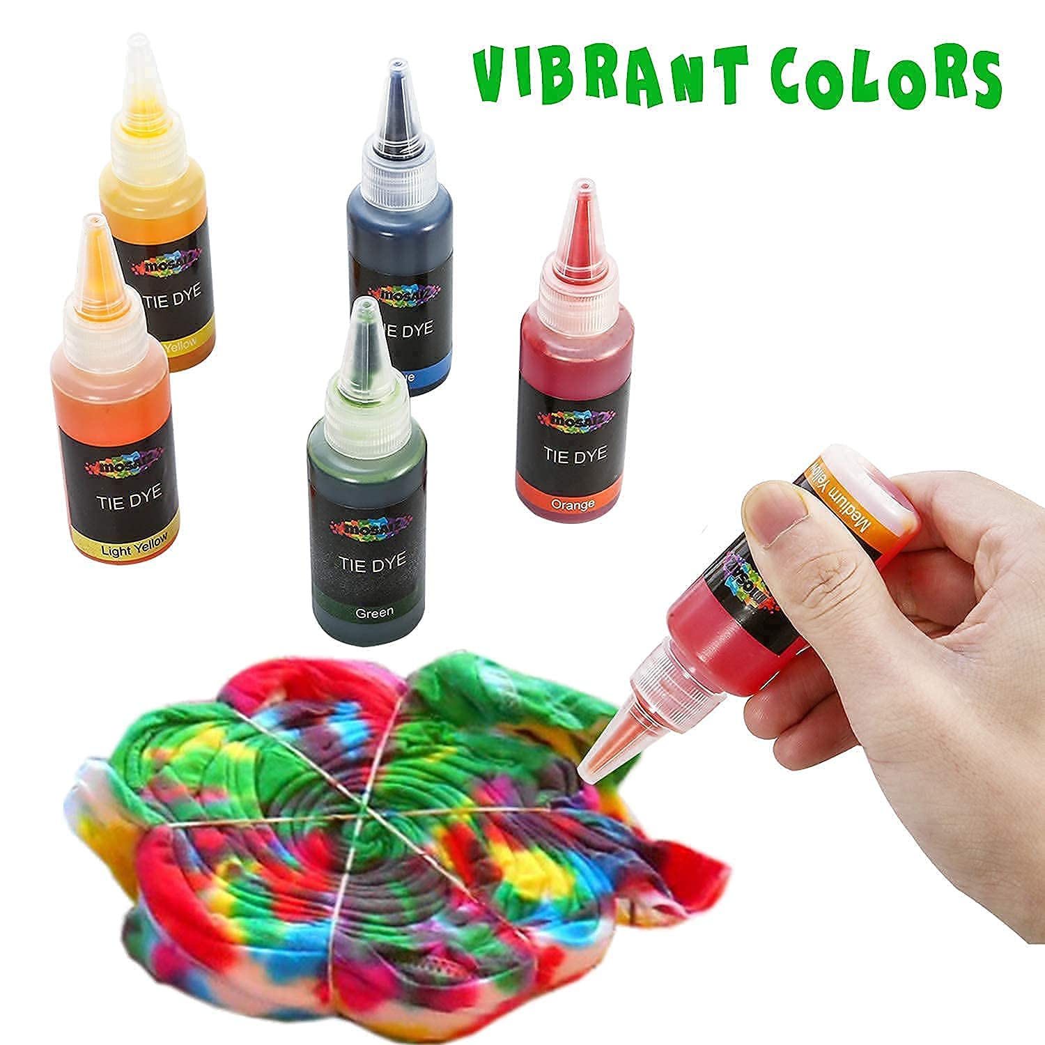 Mosaiz Tie Dye Kit 26 Colors with Spray Nozzles for Fabric Bundle with Face Paint Kit 16 Colors Including Metallic Gold and Silver Colors, 2 Hair Chalk, 3 Brushes, 260 Adhesive Gems and 100 Stencils