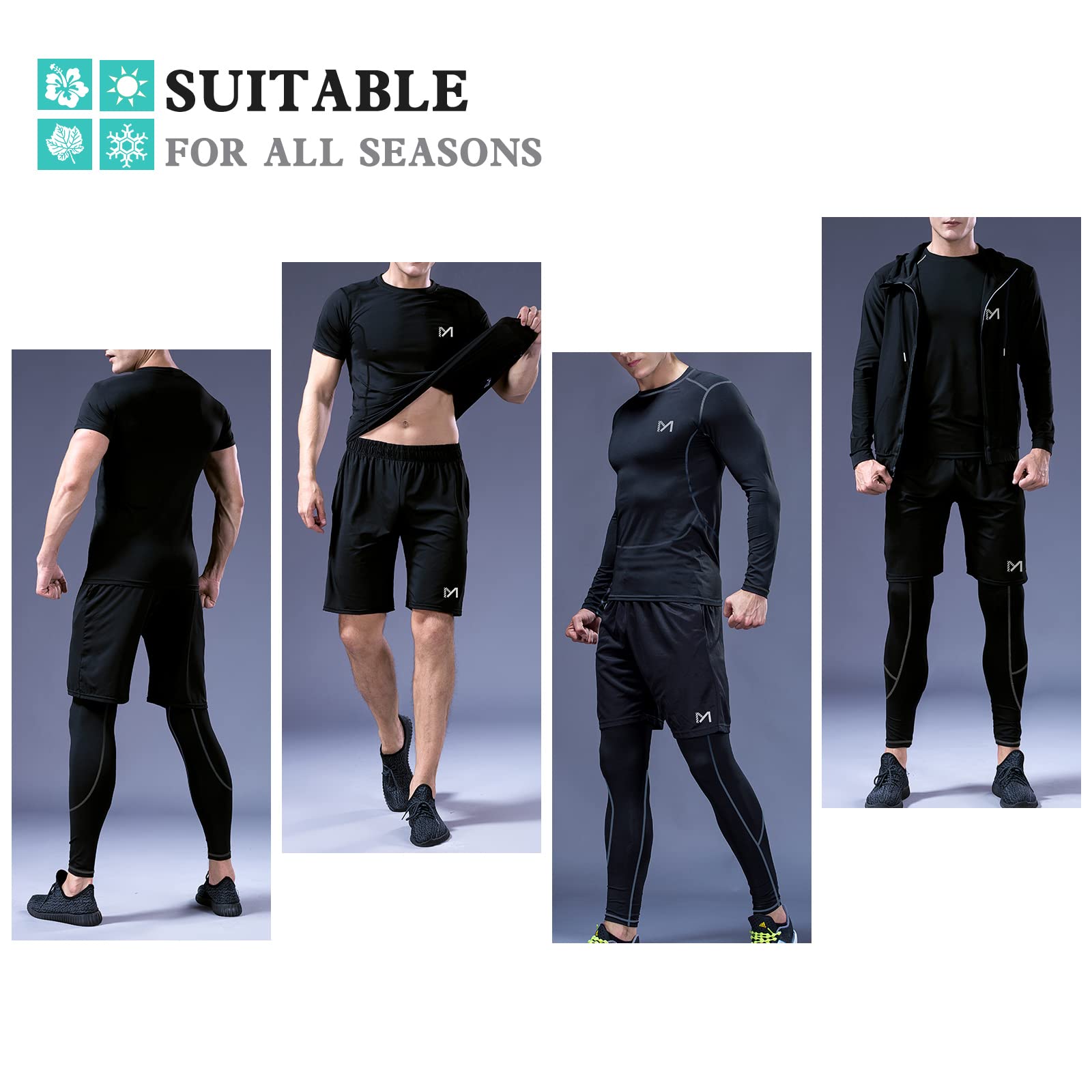 MEETYOO mens 5pcs Men's Compression Sets Pants Long Sleeve Shirt Athletic Shorts Running Jacket