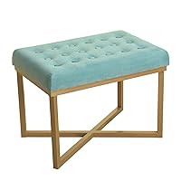 Homepop Home Decor | Upholstered Tufted Velvet Ottoman Bench | Ottoman Bench for Living Room & Bedroom, Teal 24 x 16 x 17-1/2 inches high