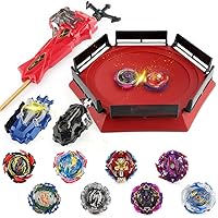 JIMI Bey Stadium Blade Metal Fusion Battling Top Battle Set, 8 Burst Tops 3 Launchers 1 Bey Arena Combat Game, Toy Gift for Kids Boys Ages 6 8 10 12+, Red