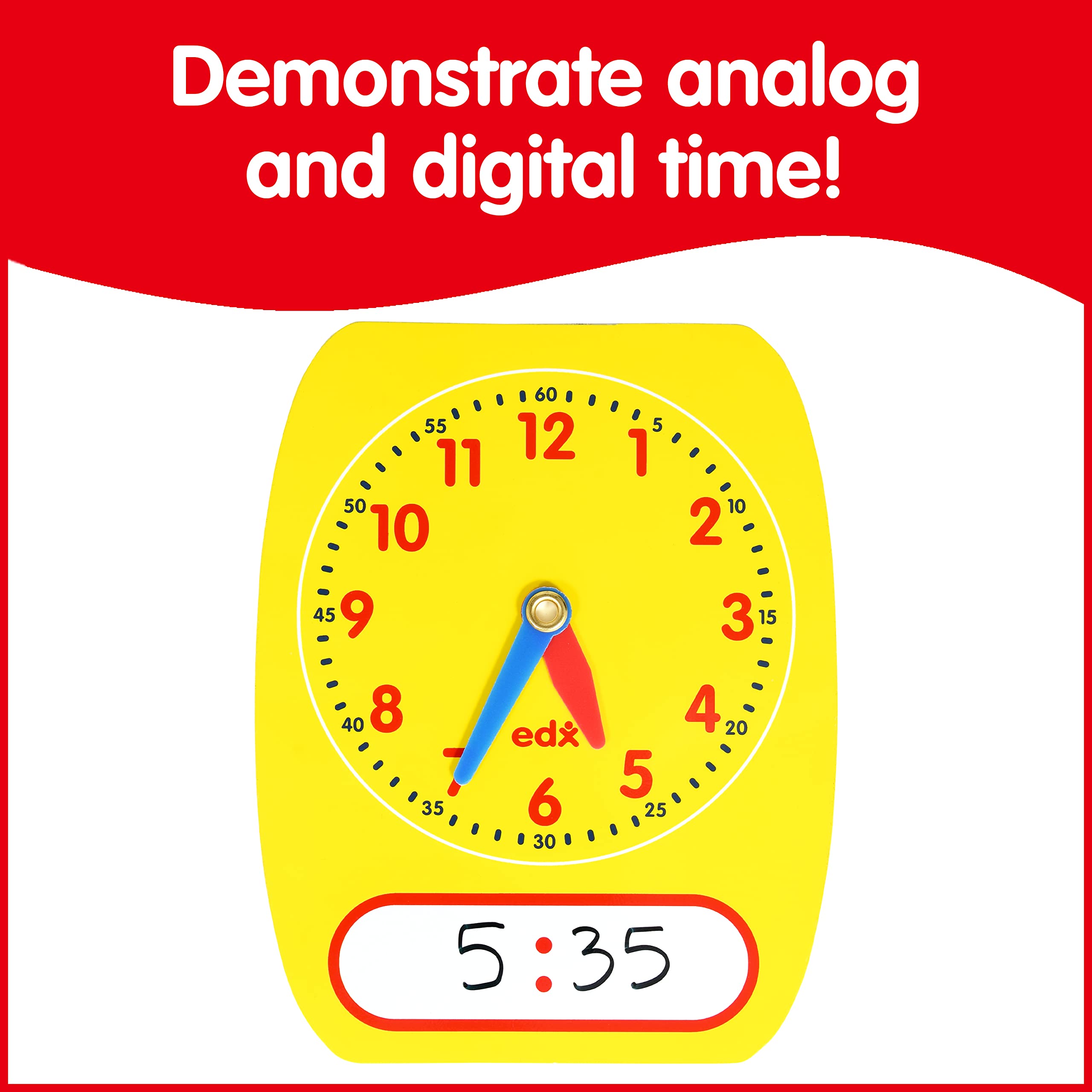 edxeducation Write-On Wipe-Off Clock Dials - Set of 5 - Clock for Kids Learning to Tell Time - Analog Clock with Movable Hands