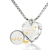 NanoStyle I Love You More Necklace Inscribed in Pure Gold on a Tiny Heart Shaped Pendant Birthday Gift for Women Cubic Zirconia Romantic Charm, 18