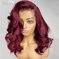 Body Wave 13X4 99J Burgundy Lace Frontal Human Hair Wigs For Women Glueless Dark Red HD Lace Front Wig Pre Plucked Brazilian Virgin Hair Natural Hairline Wig 150% Density Short Wave 16Inch