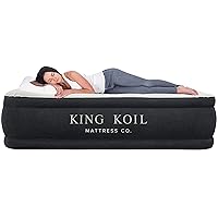 King Koil Full Size Plush Pillow Top Inflatable Air Mattress with Built-in Pump High-Speed Pump for Home, Camping, Guests, Luxury Double High Adjustable Blow Up Bed, Waterproof, 1-Year Warranty