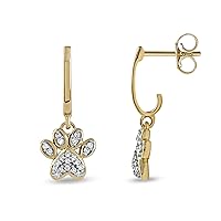10K Gold 1/10CT TDW Diamond Dog Paw Print Dangle Earrings Love Jewelry for Women Girl by DZON (I-J, I2)