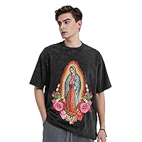 Virgen De Guadalupe Virgin Mary Flowers Mens Short Sleeve T-Shirts Cotton Short-Sleeved