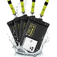 Pelican Marine 4 Pack - IP68 Floating Waterproof Phone Pouch/Case (XL Size) - iPhone 15 Pro Max/ 14 Pro Max/ 13 Pro Max/ 12 Pro Max/ S24 Ultra/ Pixel 8 - Detachable Lanyard - Black/Yellow