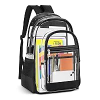 Clear Backpack, Heavy Duty PVC Transparent Backpack with Reinforced Straps, See Through Multiple Pockets Large Capacity Bookbag for Concert Work Security Travel Festival (Black)