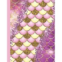 Mermaid Composition Notebook: 8.5 X 11 Standard Wide Ruled Paper Lined Journal, Adorable Pink Glitter Mermaid Galaxy Scales Cover - A Useful Gift For Teenage Students