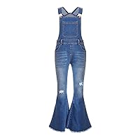 FEESHOW Kids Girls Vintage Casual Denim Pants Overall Ripped Distressed Bell-Bottom Jeans Dungarees Washed Jumpsuit