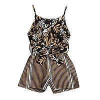 Fall Dresses for Baby Girls Toddler Girls Sleeveless Floral Prints Bowknot Romper Jumpsuit Girls Fall (Brown, 5-6 Years)