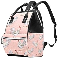 Rooster Animal on Polka Dots Diaper Bag Travel Mom Bags Nappy Backpack Large Capacity for Baby Care