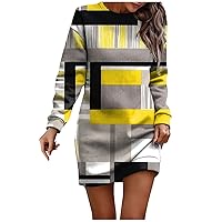 Maxi Dress for Women, Women's Long Sleeve Printed Round Neck Wrap Hip Mini Dress Slim Fit Sweatshirt Dresses