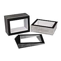 Golden State Art, Pack of 200 5x7 BLACK Picture Mats Mattes with WHITE Core Bevel Cut for 4x6 Photo