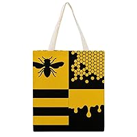 Bee Honeycells and Honey Patterns Printing Canvas Tote Bag Reusable Grocery Shopping Bags Washable Handbag 15 X 16 Inch