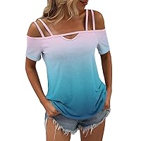Summer Tops for Women Trendy Short Sleeve T Shirts Casual Sexy Off The Shoulder Tunic Tops Elegant Floral Blouses