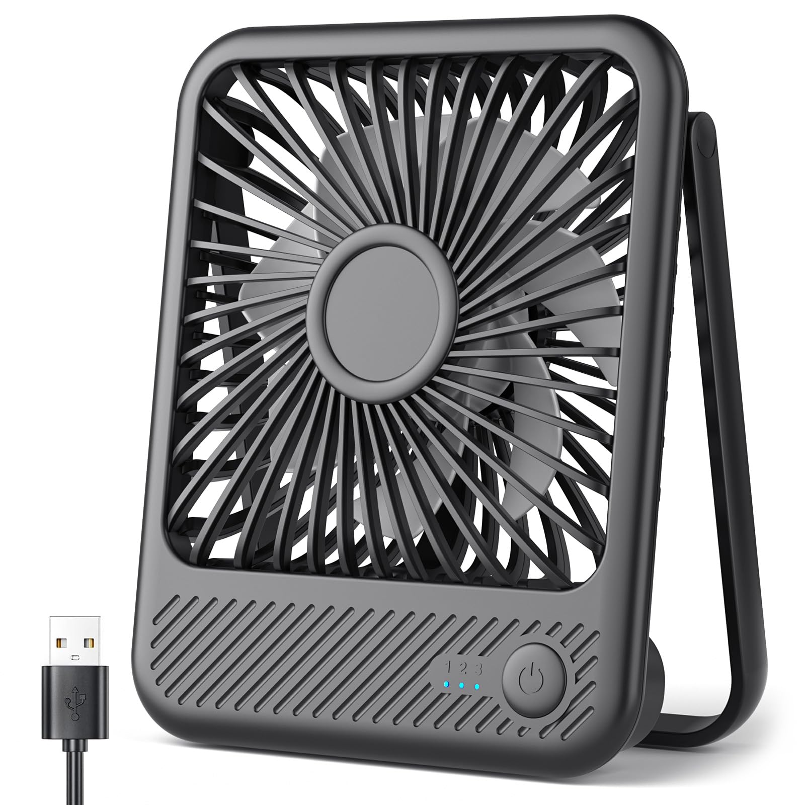 Koonie USB Desk Fan, Strong Wind Ultra Quiet Small Personal Fan with 180° Tilt Folding and 3 Speeds Adjustable, USB-C Corded Powered Mini USB Fan for Office Desktop Bedroom
