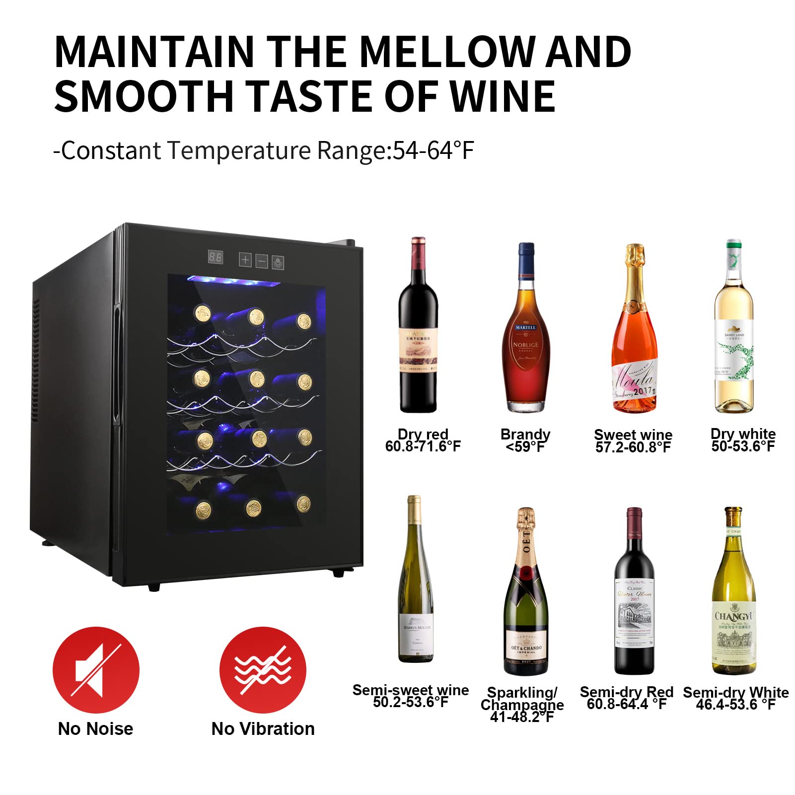 12 Bottle Wine Cooler Refrigerator, Compact Mini Wine Fridge with Digital Temperature Control Quiet Operation Thermoelectric Chiller, Freestanding Wine Cellar for Red, White, Champagne