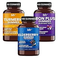 Elderberry + Iron + Turmeric Gummies Supplements Bundle of 3 for Women and Men