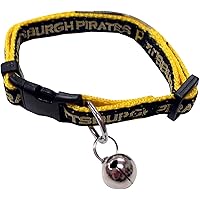 MLB CAT Collar Pittsburgh Pirates Satin Cat Collar Baseball Team Collar for Dogs & Cats. A Shiny & Colorful Cat Collar with Ringing Bell Pendant