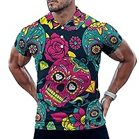 Sugar Skull on The Day of The Dead Men's Polo-Shirts Short Sleeve Golf Tees Outdoor Sport Tennis Tops