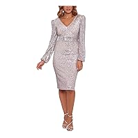 Xscape Womens Sequined Knee Length Cocktail and Party Dress Beige 10