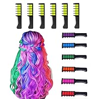 MSDADA Bundle,6 Color Hair Chalk Comb & 6 Pcs Fluorescent Yellow Hair Chalk for Girls Kids,New Hair Chalk Comb Temporary Washable Hair Color Dye for Kids Girls Gifts Toys for Christmas Birthday