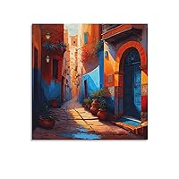 generic Moroccan Kitchen Poster Blue And Orange Painting Home Bathroom Decor Canvas Wall Art Poster Decorative Painting Canvas Wall Art Living Room Posters Bedroom Painting 28x28inch(70x70cm)